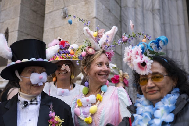 People take part in the annual Easter Parade and Bonnet Festival on Fifth Avenue between 49th and 57th Streets on Easter Sunday, April 20, 2025 in New York City, United States.