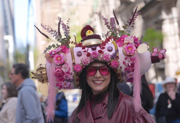 People take part in the annual Easter Parade and Bonnet Festival on Fifth Avenue between 49th and 57th Streets on Easter Sunday, April 20, 2025 in New York City, United States.