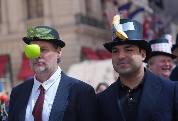 People take part in the annual Easter Parade and Bonnet Festival on Fifth Avenue between 49th and 57th Streets on Easter Sunday, April 20, 2025 in New York City, United States.
