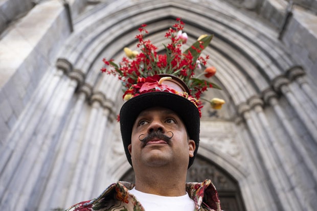 People take part in the annual Easter Parade and Bonnet Festival on Fifth Avenue between 49th and 57th Streets on Easter Sunday, April 20, 2025 in New York City, United States.