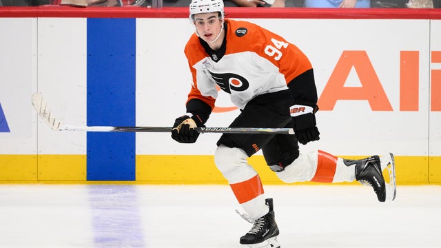 Philadelphia Flyers right wing Porter Martone (94) skates during the third period of an NHL hockey game against the Washington Capitals on March 31 