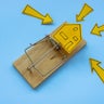 Mousetrap and house. Mortgage fraud and financial risk. 