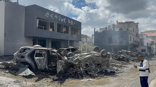 Damage is seen after an Israeli army attack in Arab Salim in Nabatieh Governorate, southern Lebanon, on April 9, 2026. 