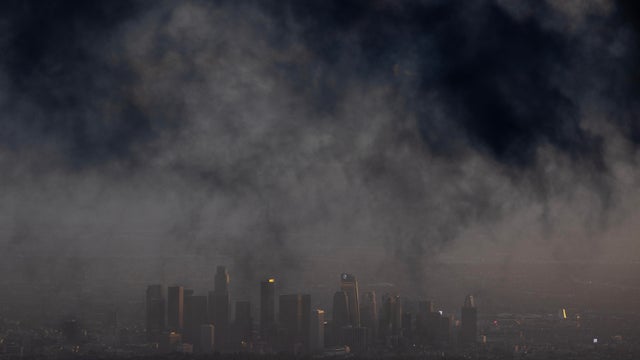 Dark Clouds Swirl Over Los Angeles During a Break Between Storms 