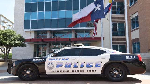 Dallas Police Department car parked outside of headquarters in Dallas, Texas, on July 8, 2016. 