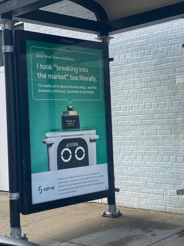 روبوت التوصيل يعتذر عن كسر مأوى حافلات CTA: “ناصر آسف” روبوت التوصيل يعتذر عن كسر مأوى حافلات CTA: “ناصر آسف”