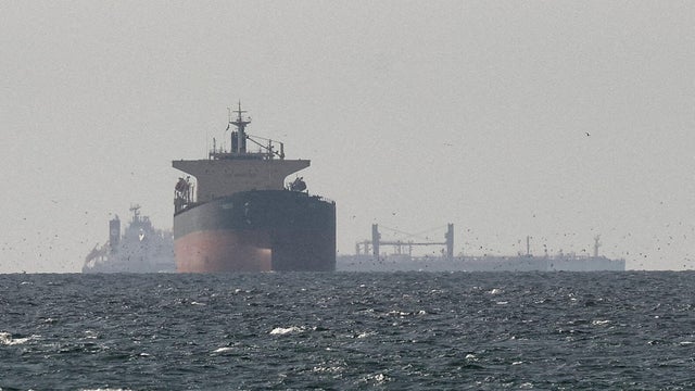 FILE PHOTO: Cargo ships in the Gulf, near the Strait of Hormuz 