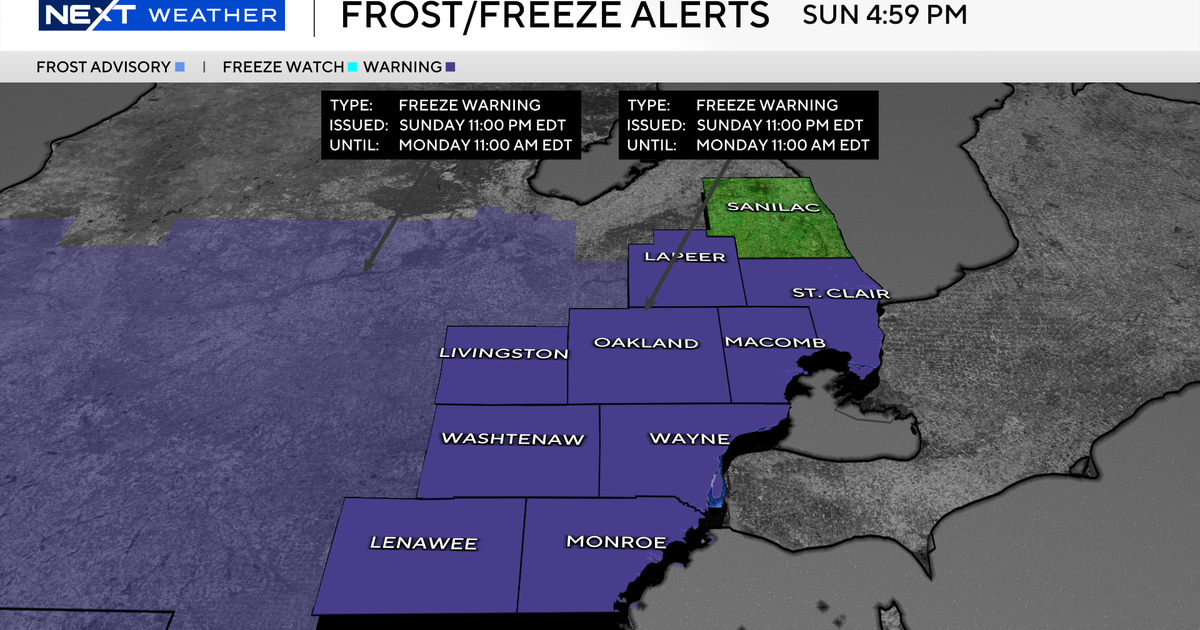 Freeze warning issued in SE Michigan Sunday night into Monday morning