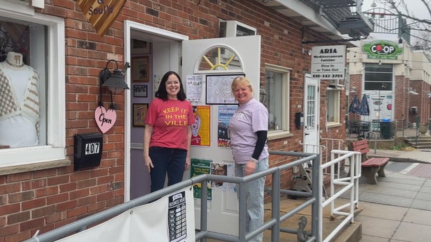 Sisters Kristen Mancini (left) and Terry Crossan (right) outside Heart and Soul'd in Swarthmore, Pennsylvania