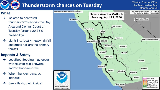 Thunderstorms will be possible in the Bay Area as a storm moves into the region 