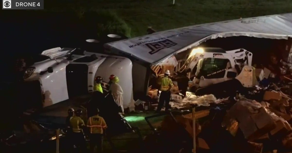 Tractor-trailer rollover on Florida Turnpike snarls traffic in Hollywood early Tuesday morning