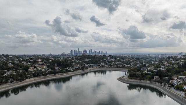 los angeles weather drone silver lake reservoir aerial 