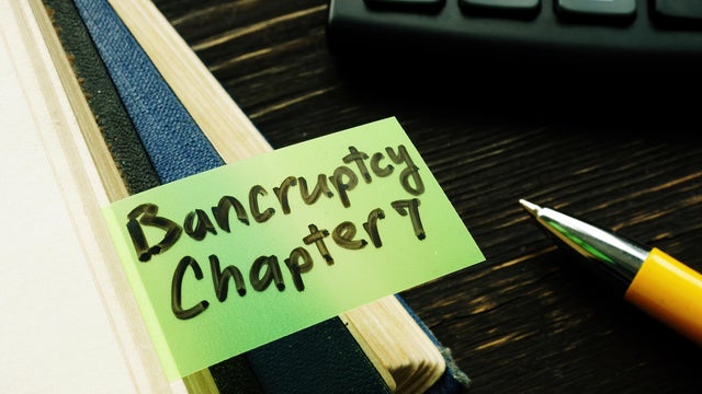 Bankruptcy chapter 7 bookmark in the book. 