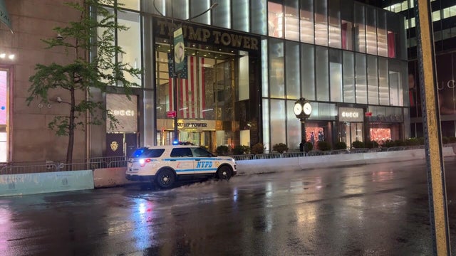 An NYPD vehicle is seen outside Trump Tower in New York City on April 25, 2026. 