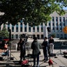 Media set up outside the E. Barrett Prettyman United States Courthouse in Washington, D.C., on Monday, April 27, 2026. 