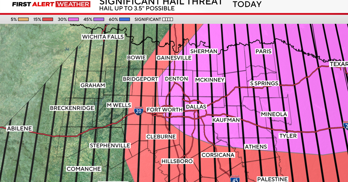 Baseball-sized hail, damaging winds possible across North Texas Tuesday