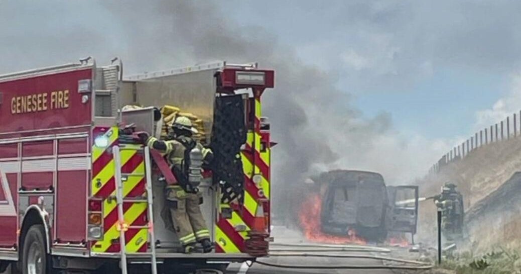 Van fire shuts down some lanes of I-70 - CBS Colorado
