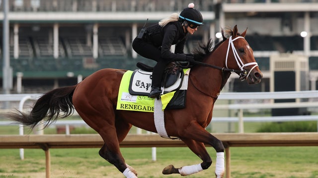 Renegade trains during morning workouts ahead of the Kentucky Derby at Churchill Downs on April 27, 2026, in Louisville, Kentucky. 