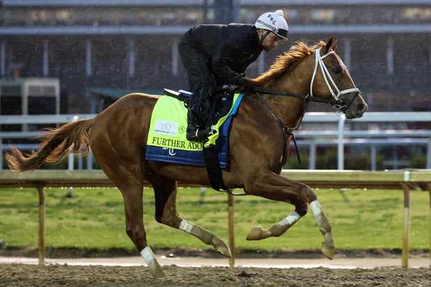 Further Ado trains during morning workouts ahead of the Kentucky Derby at Churchill Downs on April 29, 2026, in Louisville, Kentucky. 