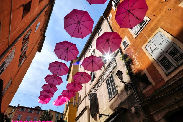 Pink umbrellas in Grasse
