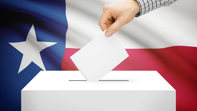 Ballot box with national flag on background - Texas 