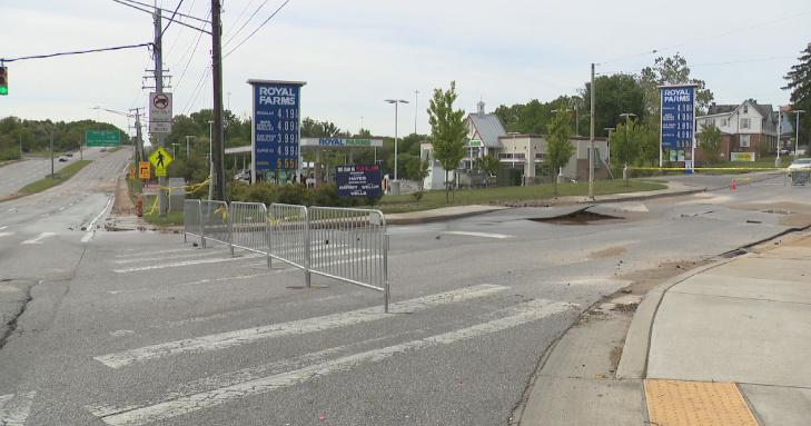 Major water main break forces street closures in Southwest Baltimore