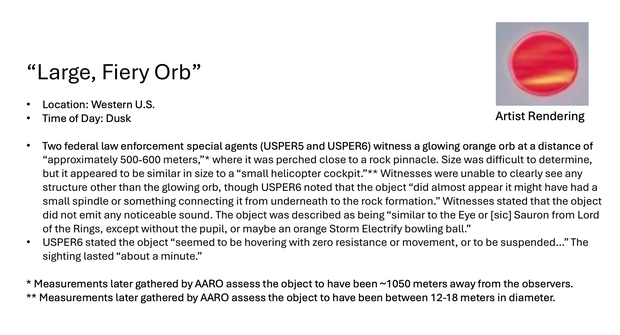 A report from the Pentagon on federal employees reporting seeing an orb resembling the "Eye of Sauron." 
