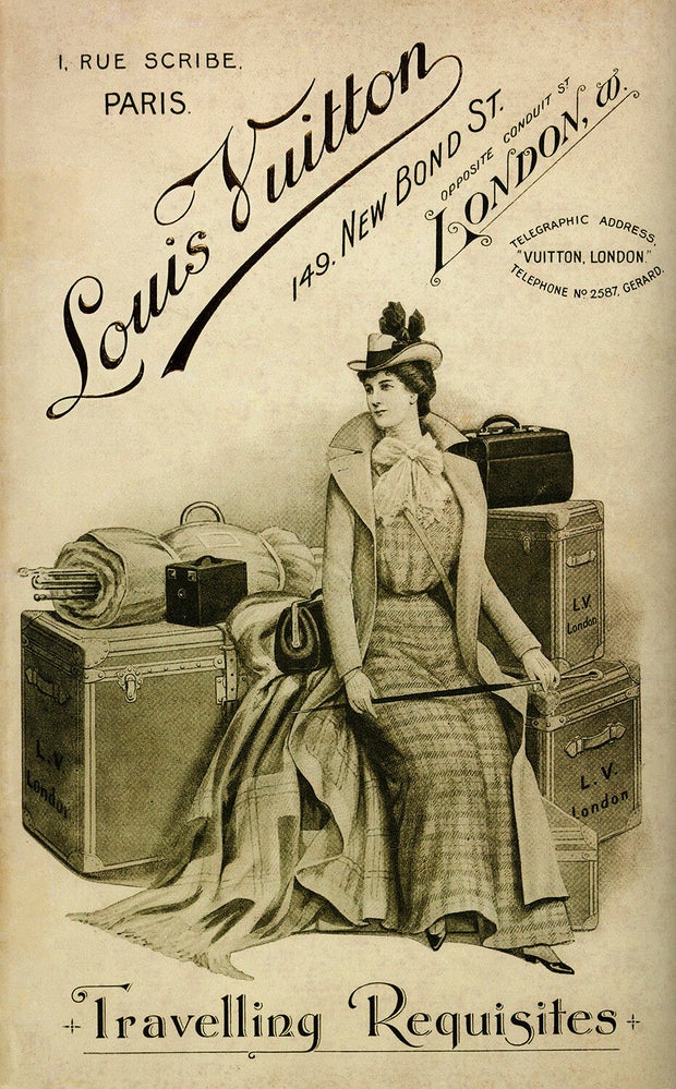 The cover of the catalogue Louis Vuitton 1901 in English. In top a label utilisee between 1885 and 1890. 