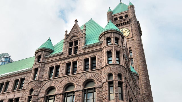 Minneapolis City Hall and Hennepin County Courthouse Exterior in Richardsonian Romanesque Style - Minneapolis Municipal Building, Minnesota, USA 