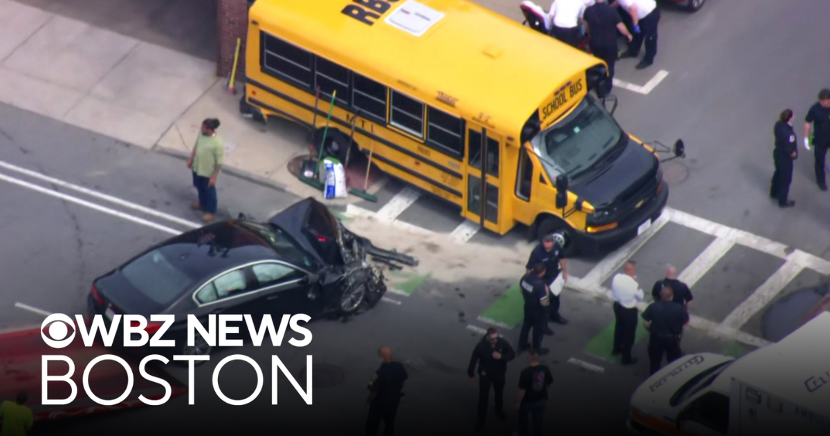 Students taken to hospital after school bus crash in Everett - CBS Boston