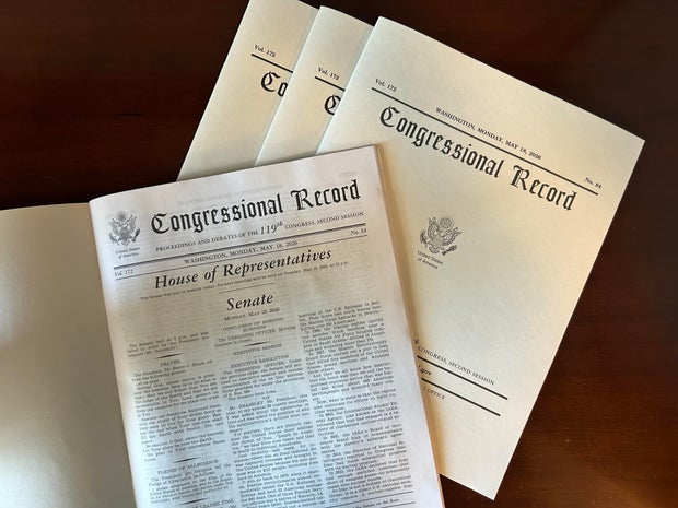 Recent copies of the Congressional Record. 