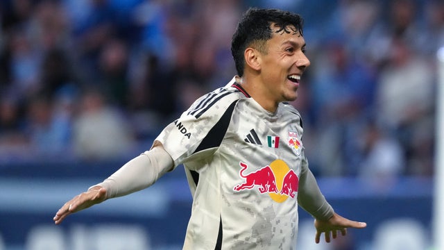 Jorge Ruvalcaba #11 of the New York Red Bulls celebrates his goal against the Sporting Kansas City in the first half during at Sporting Park on May 23, 2026 in Kansas City, Kansas. 