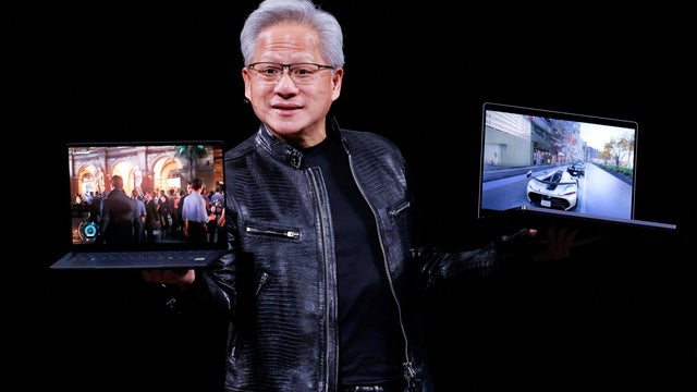 Nvidia CEO Jensen Huang introduces laptop models using RTX Spark GPUs during a keynote speech on the sidelines of the Computex trade show in Taipei 