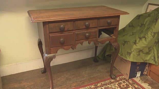 Betsy Ross' wood sewing table, the bottom right drawer is missing