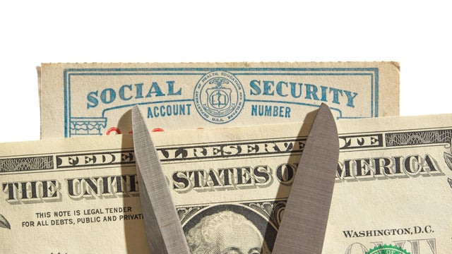 General view of Social Security Administration sign on building wall 