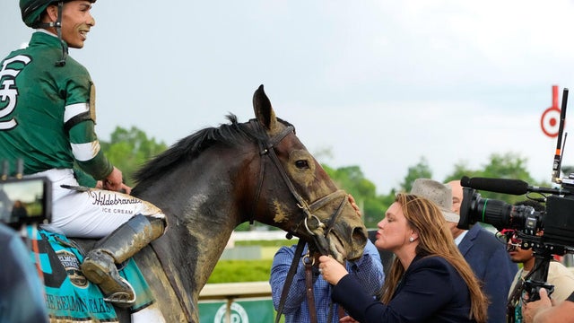 Renegade runs during a morning workout prior to the Belmont Stakes at Saratoga Race Course on June 4, 2026, in Saratoga Springs, New York. 