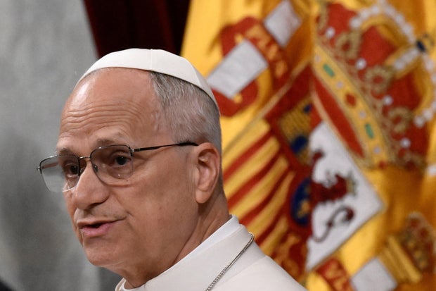 Pope Leo XIV delivers a speech at the Congress of Deputies in Madrid