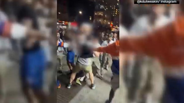 New York Knicks Fans Gather To Watch Game Three Of The NBA Finals Against San Antonio Spurs 