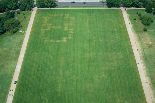 Markings that appear to show "86 47" seen on National Mall