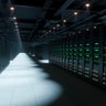 Server racks glowing in a modern data center expanding infinitely 