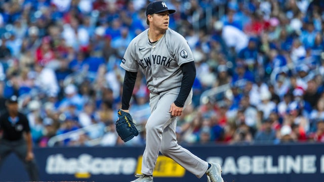 Ryan Weathers #40 of the New York Yankees pitches against the Toronto Blue Jays during the first inning in an MLB game at the Rogers Centre on June 12, 2026 in Toronto, Ontario, Canada. 