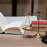 Justice Scales and wooden gavel. Justice concept 