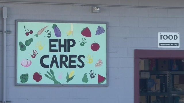 A sign at a nonprofit that reads EHP cares 