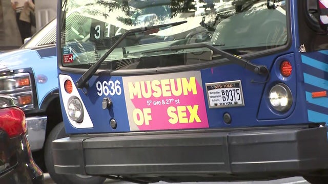 A Museum of Sex ad on the front of a New York City bus on June 24, 2026 