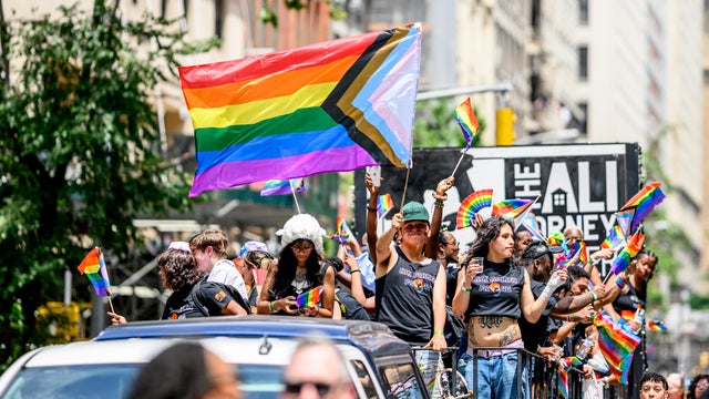 Marchers in pride colors during the 2025 New York City Pride March on June 29, 2025 in New York City. 