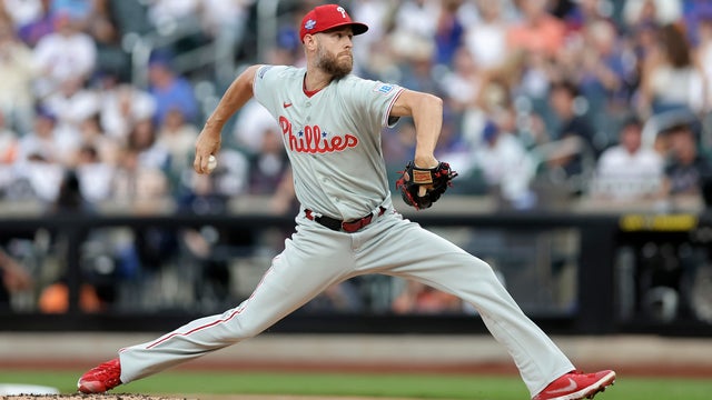 Zack Wheeler #45 of the Philadelphia Phillies pitches during the first inning against the New York Mets at Citi Field on June 26, 2026 in New York City. 