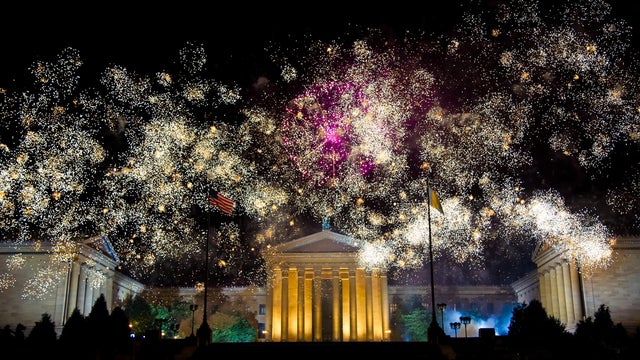 Fireworks explode around the Philadelphia Museum of Art in this photo from 2013 