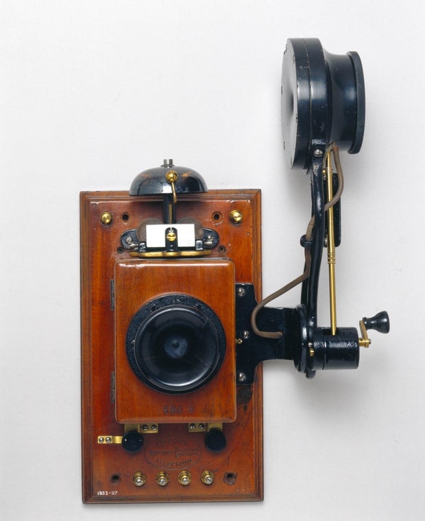 Wall telephone with Edison chalk receiver, early 20th century.