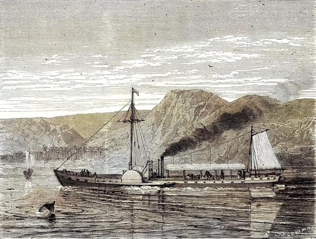 The 'Clermont' Robert Fulton's First Steamboat Sailing on the Hudson River in New York at Albany