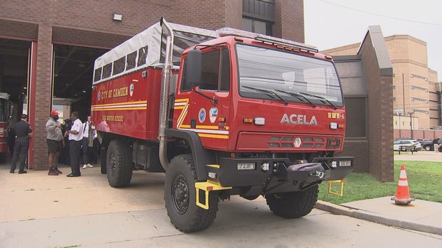 The high-water rescue vehicle outside a firehouse in Camden 
